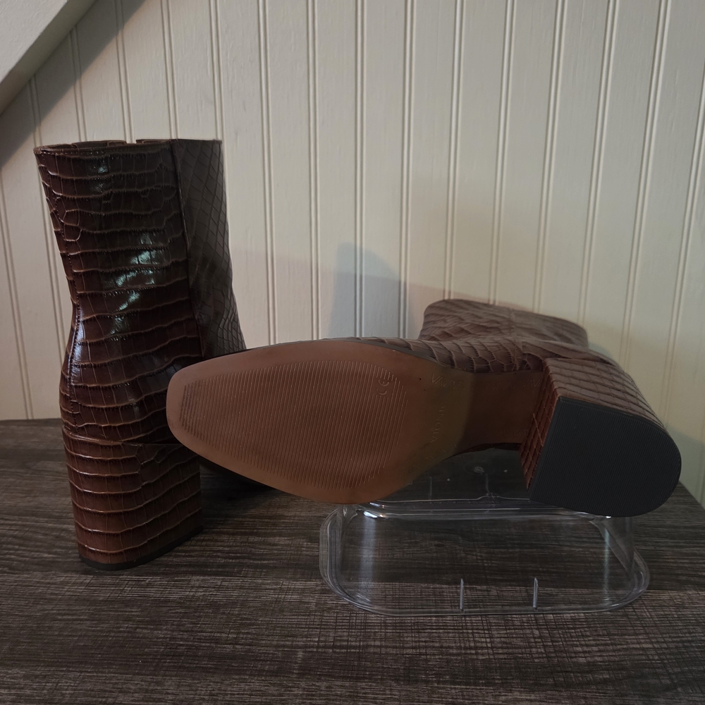 Harper Brown Crocodile-Pattern Ankle Booties - image 3